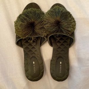 Birdies green velvet slippers
